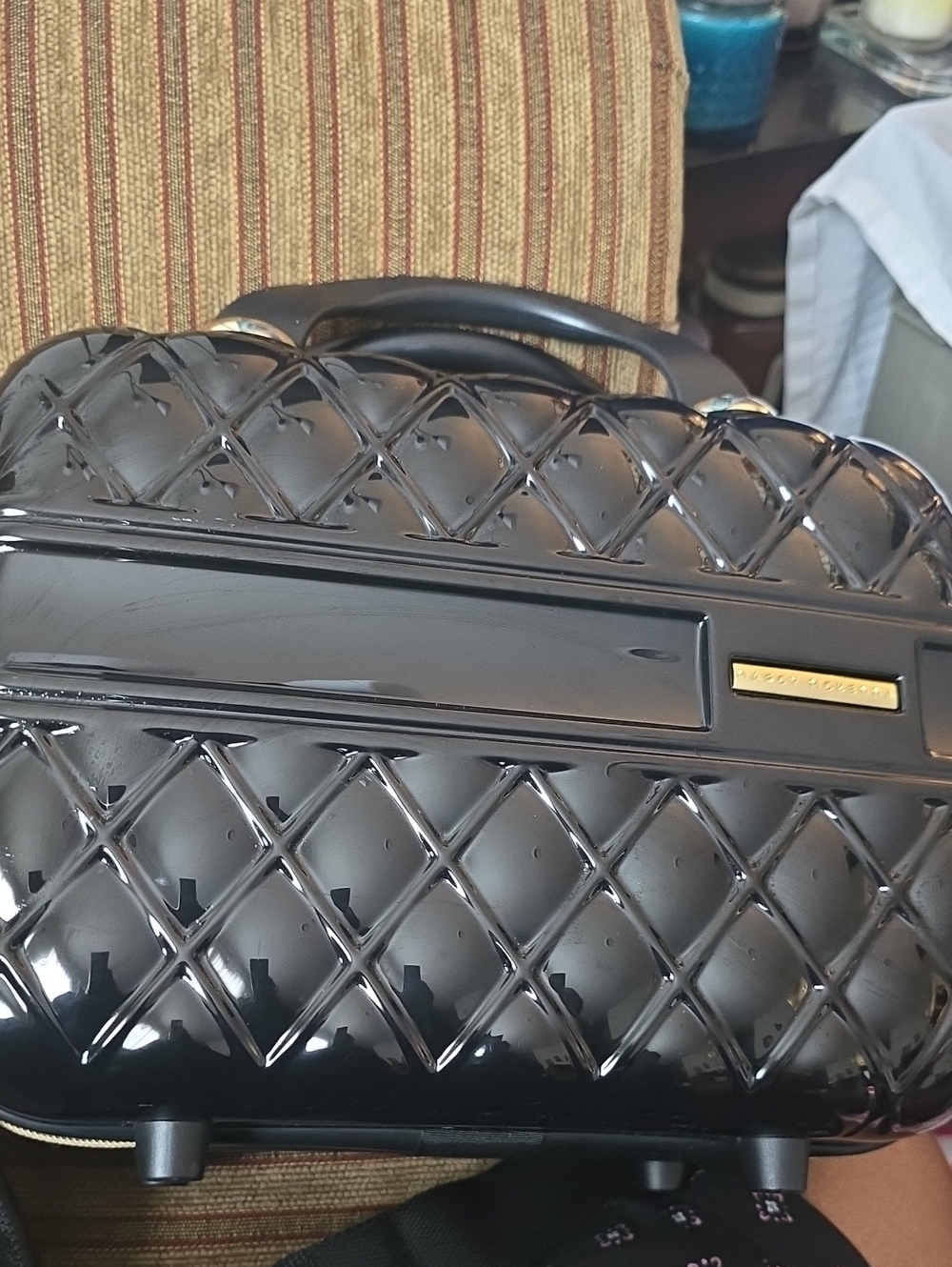 Glossy Black Quilted Travel Vanity Case